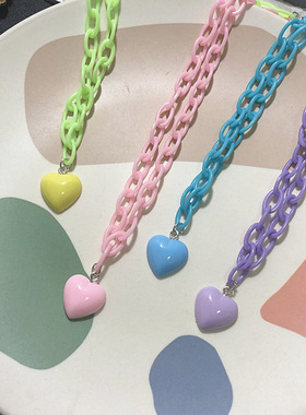 软妹风粉紫色心形项链现货日本