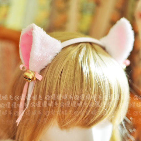 猫娘卖萌毛绒猫耳发箍-铃铛丝带发饰/发夹_女仆装扮cosplay漫展