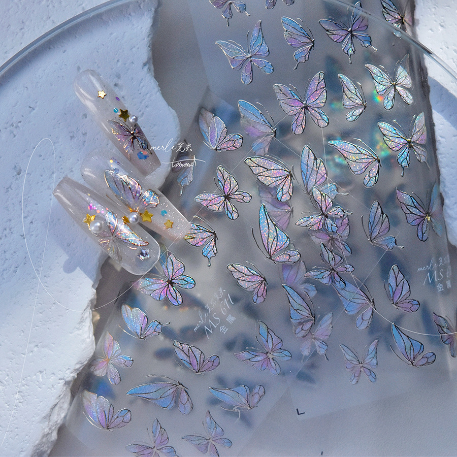 tomoni烫金美甲贴纸 莫失合作款日系复古指甲贴批发蝴蝶贴纸MS611