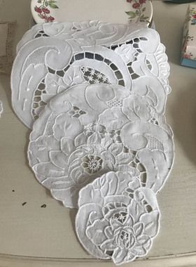 [2019.12]出口英国纯白手工绣花镂空抽纱盘垫杯垫多用布艺垫