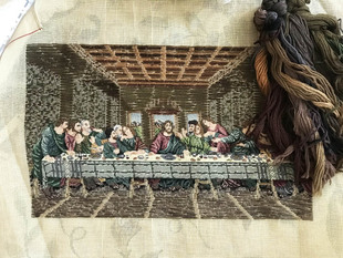 手工绒绣挂画须画博物馆收藏半成品含配线（最后的晚餐）