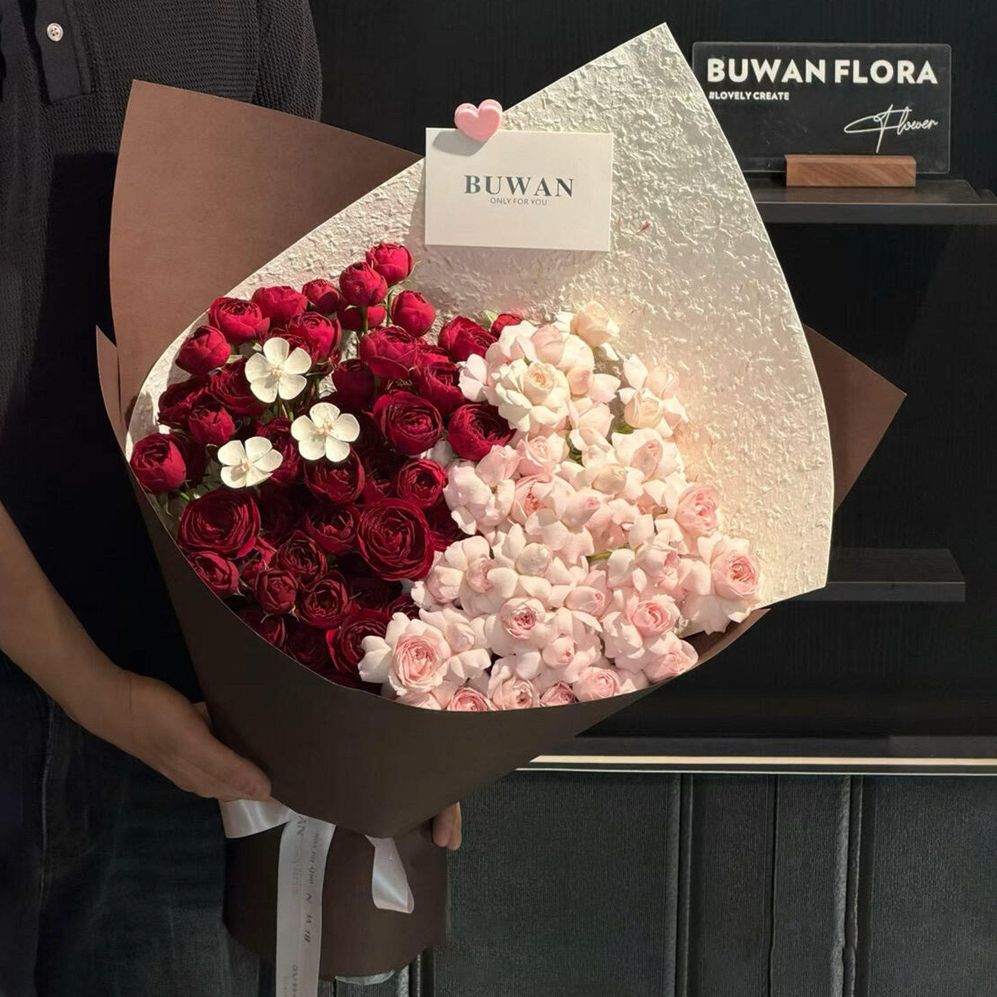 仙子之吻红蕾丝双拼玫瑰花束生日鲜花速达同城订结婚上海配送