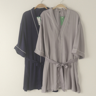 男薄款 绵绸人造棉短袖 家居服睡衣上衣和服系带式 透气夏大码