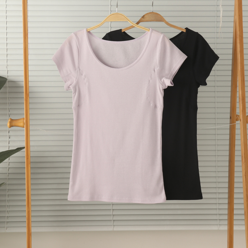 女纯棉腋下带汗垫短袖睡衣夏