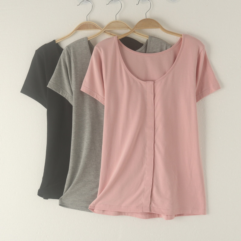 대외 무역 여성 모달 코튼 얇은 대형 라운드 넥 가디건 반팔 티셔츠 반팔 바닥 셔츠 잠옷 탑 여름