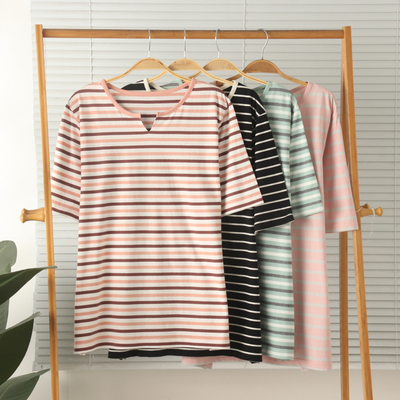 女纯棉薄款短袖家居服睡衣上衣夏