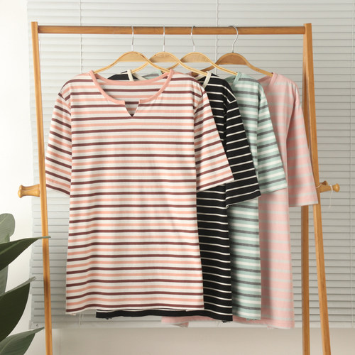 女纯棉薄款短袖家居服睡衣上衣夏