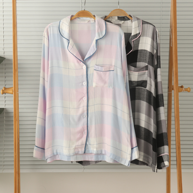 女人造棉绵绸开身长袖家居服睡衣