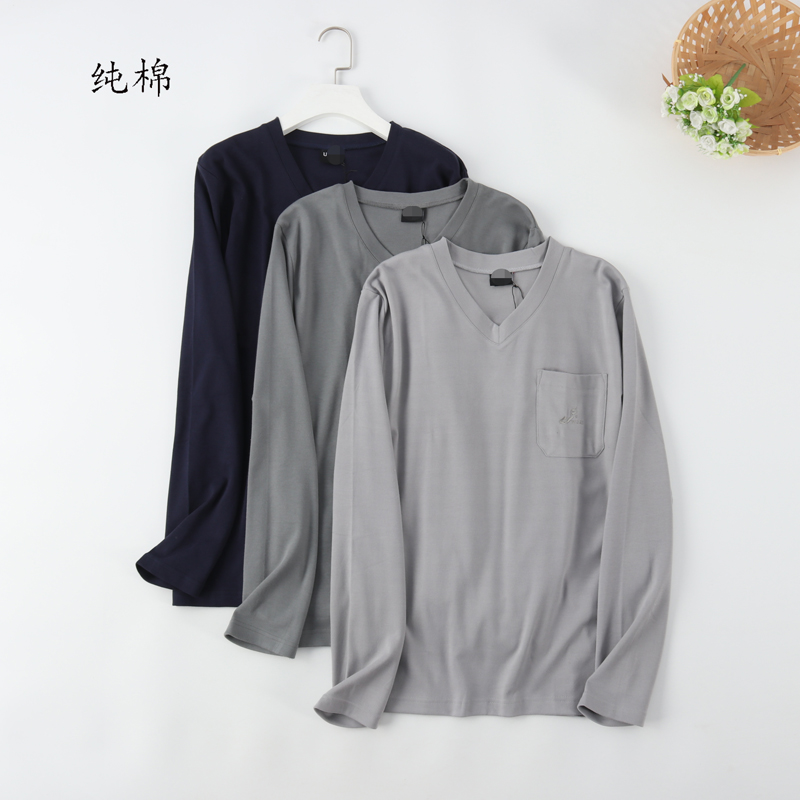外贸男士针织纯棉全棉V领家居服