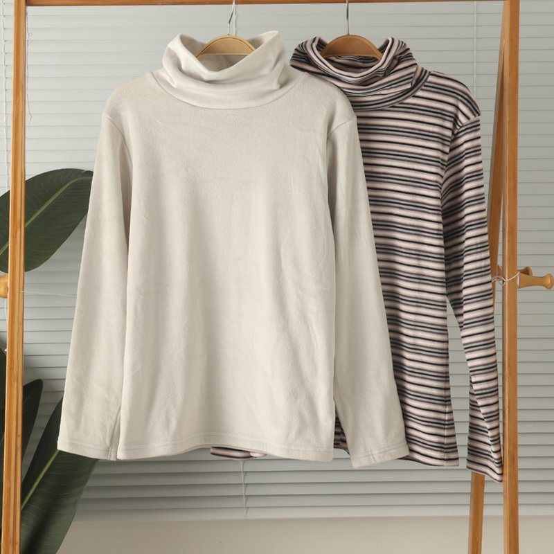 女薄绒高领长袖家居服上衣打底衫