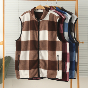 外贸男摇粒绒抓绒薄绒护颈无袖 背心家居服马甲坎肩保暖秋冬大码