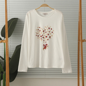 全棉 家居服睡衣上衣春秋大码 外贸女针织纯棉圆领长袖 T恤打底衫