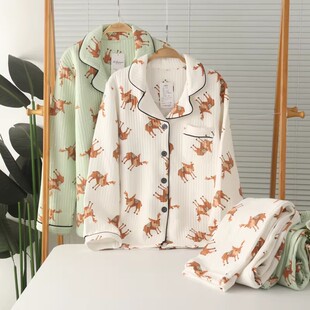 特价女加厚纯棉空气层三保暖开身长袖长裤睡衣家居服套装保暖春秋