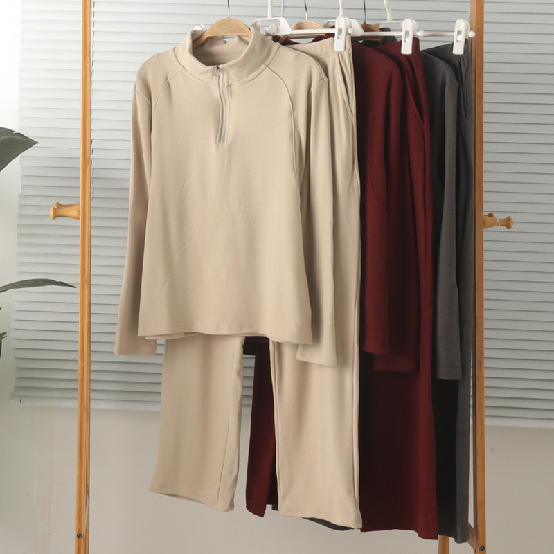 特价女德绒薄绒翻领长袖长裤瑜伽服跑步运动服春秋大码家居服