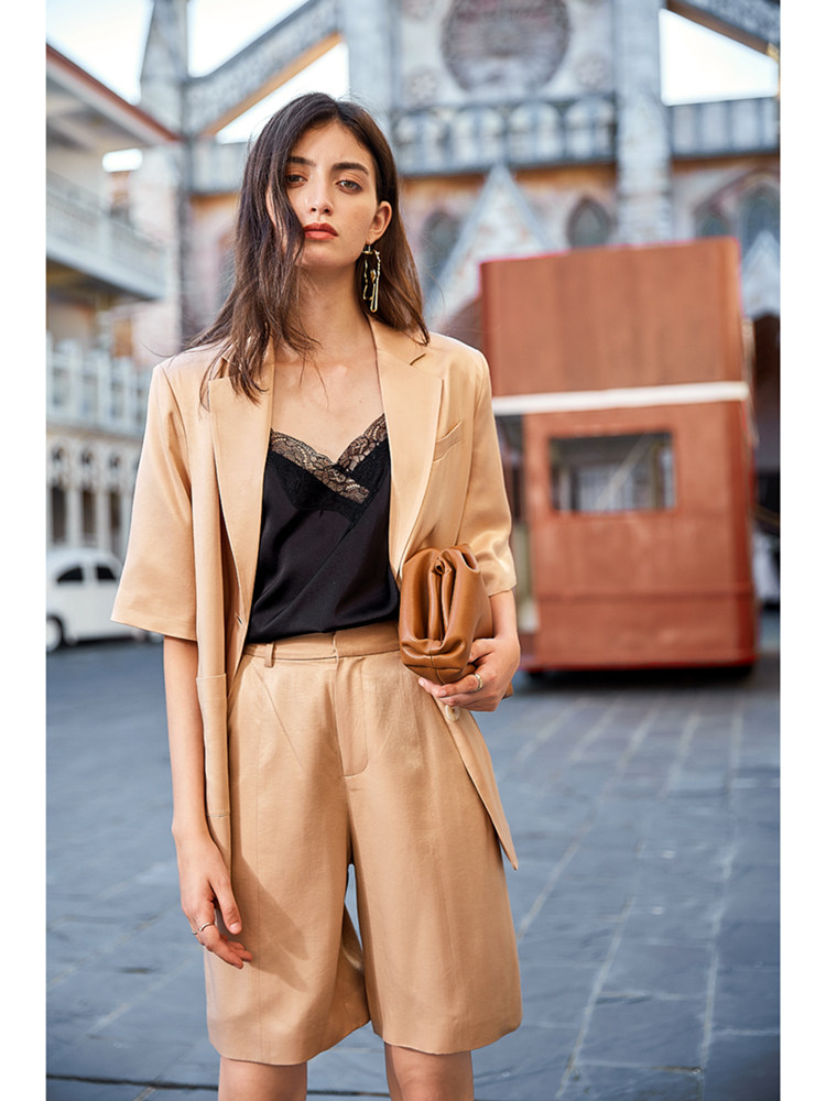 SUIT SUIT WOMENS FASHION LOOSE DRAPE SUIT CASUAL SHORTS TWO-PIECE THIN SET