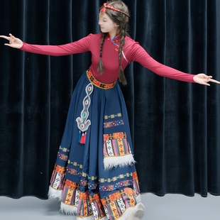 藏族舞蹈服演出服装 舞蹈服艺考大摆裙 女半身裙藏族练习大摆裙藏式