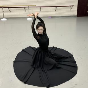 藏族舞蹈黑色练习裙女艺考蒙古族少数民族新疆舞大摆裙演出服鸿雁