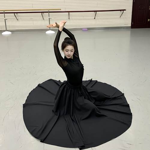 蒙古舞蹈黑色练习裙艺考女