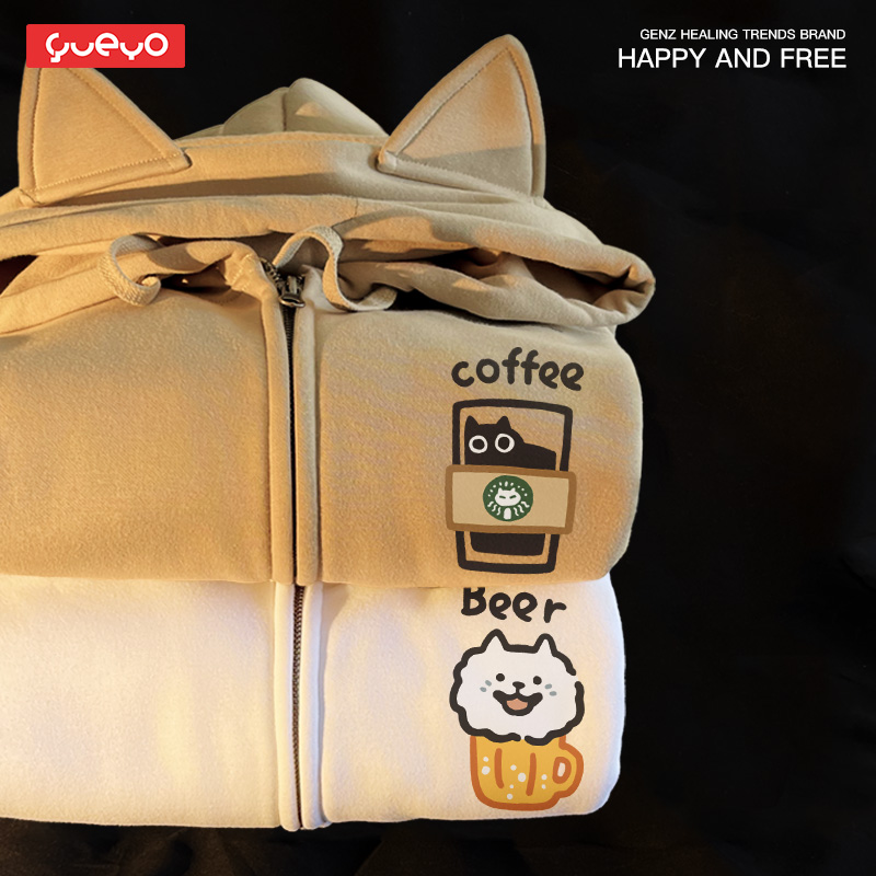 猫耳开衫悦游潮流猫巴克加绒卫衣