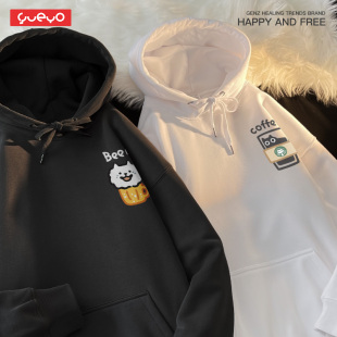 卡通趣味日系 宽松连帽卫衣原创小众情侣装 悦游 猫巴克狗啤酒