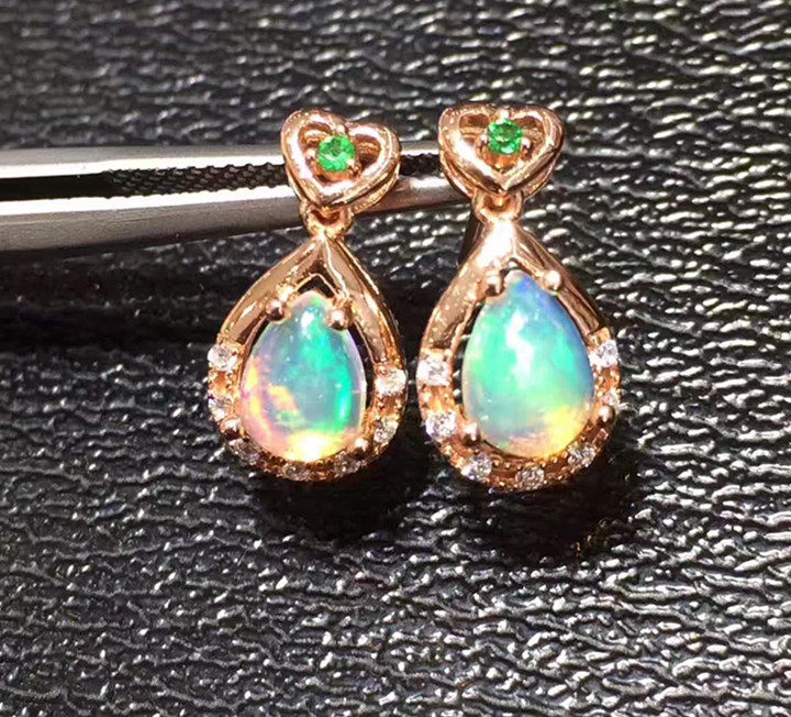 절묘하고 세련된 여성을위한 천연 오팔 컬러 보석 다채로운 귀중한 보석  골드 도금 보석 귀걸이