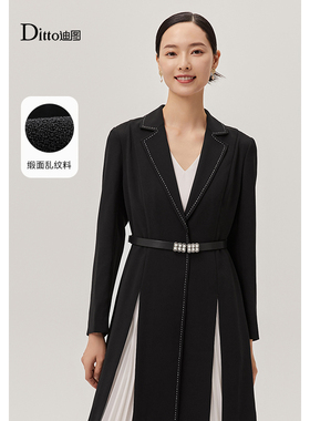 迪图高级感超好看连衣裙女优雅职场通勤OL撞色假两件黑色西装裙子