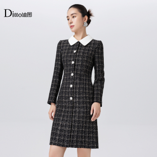优雅通勤假两件撞色拼接连衣裙 小香风法式 Ditto 迪图2025秋冬新款