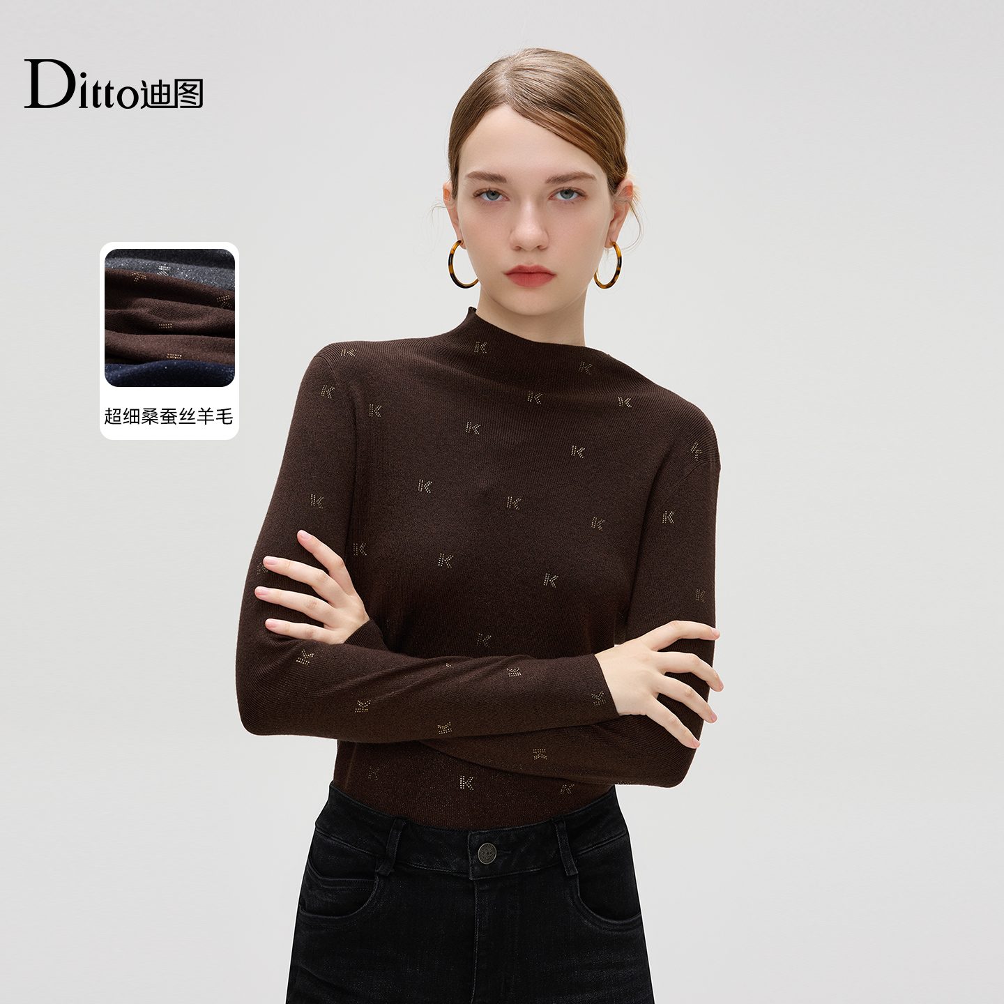 Ditto/迪图优雅桑蚕丝羊毛针织衫