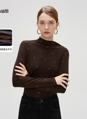 Ditto/迪图2025秋冬新款桑蚕丝羊毛针织衫女优雅时髦显瘦针织衫