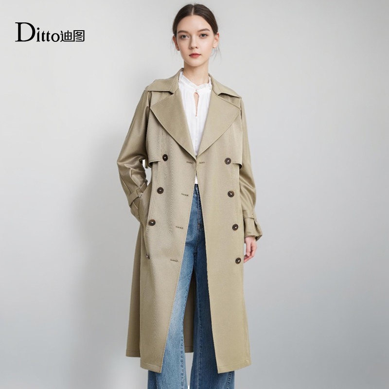 迪图大翻领中长款英伦风风衣外套