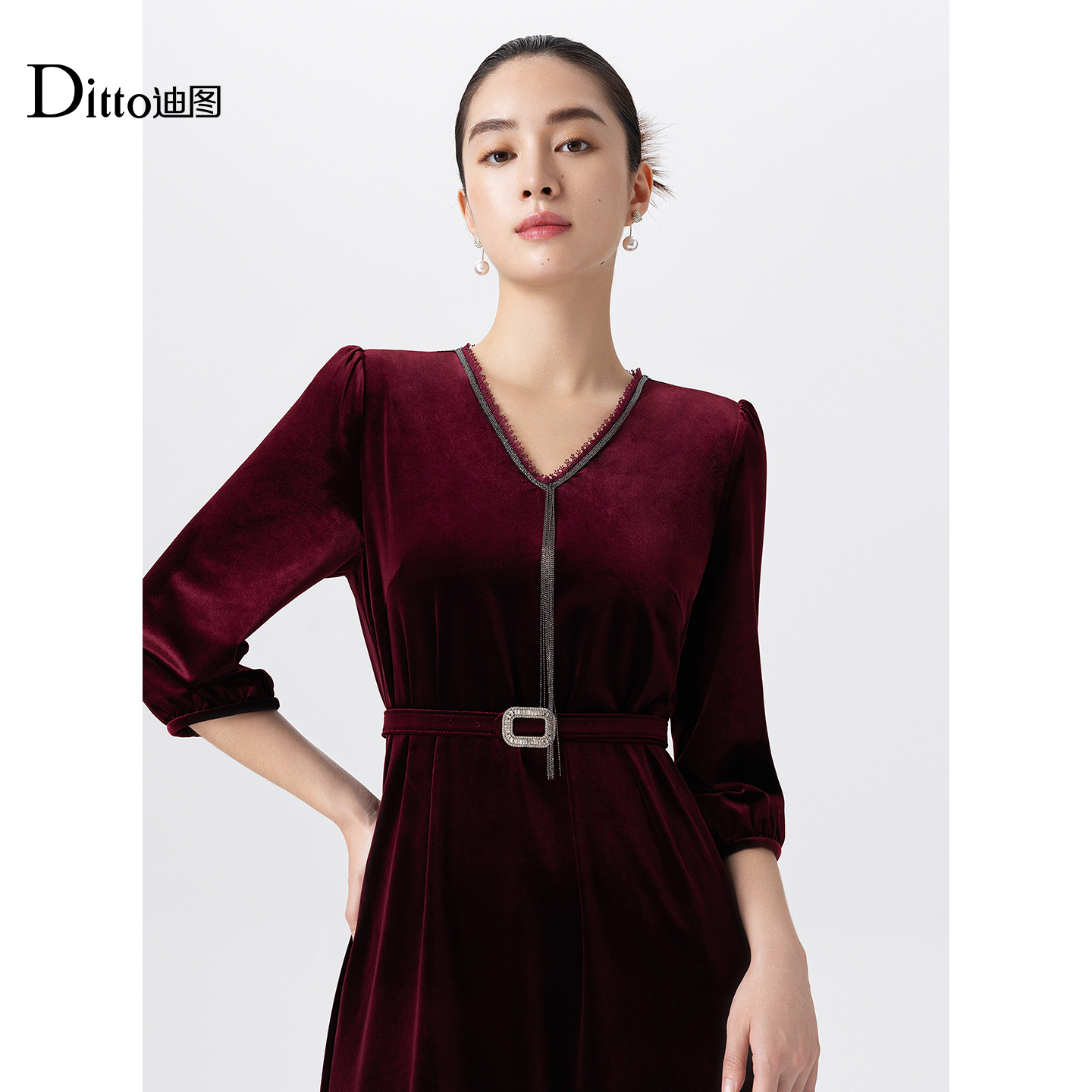 Ditto/迪图气质高级感丝绒连衣裙