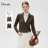 Ditto 简约设计感撞色V领纯羊毛上衣女 毛衣时尚 迪图2025秋季 新款