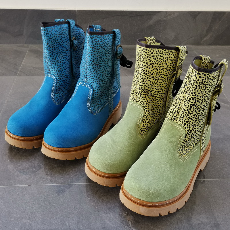 高端定制真皮透气牛仔靴拼色马丁靴潮流机车靴女时尚豹纹蒙古马靴