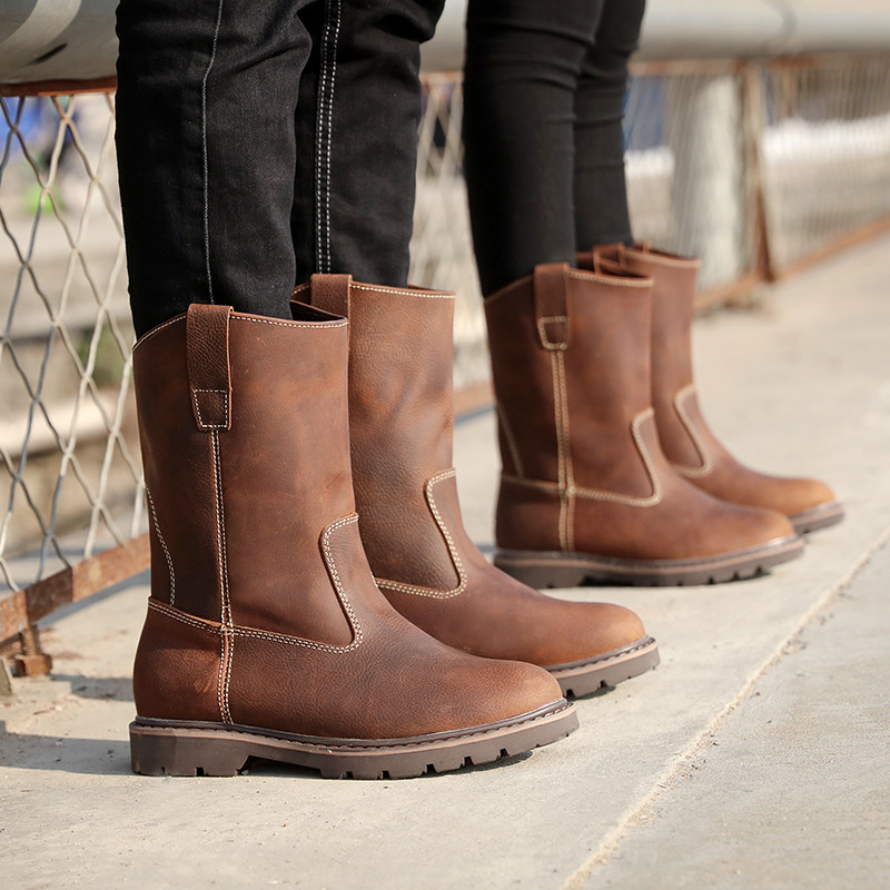 牛皮高筒蒙古马靴复古工装靴真皮男靴透气马丁靴女潮流机车骑士靴
