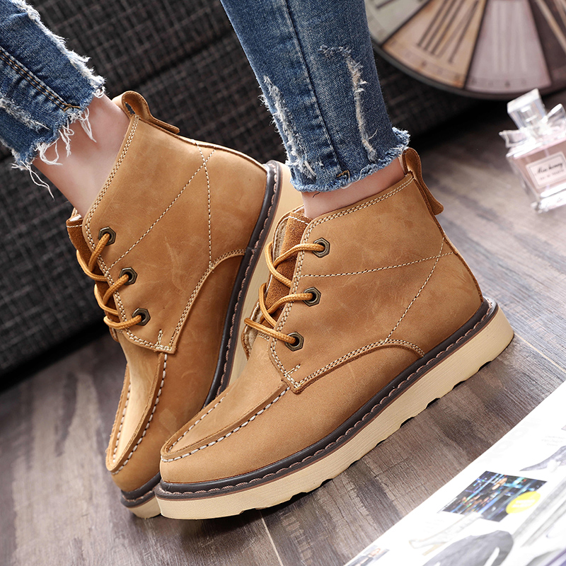 真皮女靴马丁靴高帮鞋牛皮机车靴牛仔短靴潮流复古工装靴户外男靴