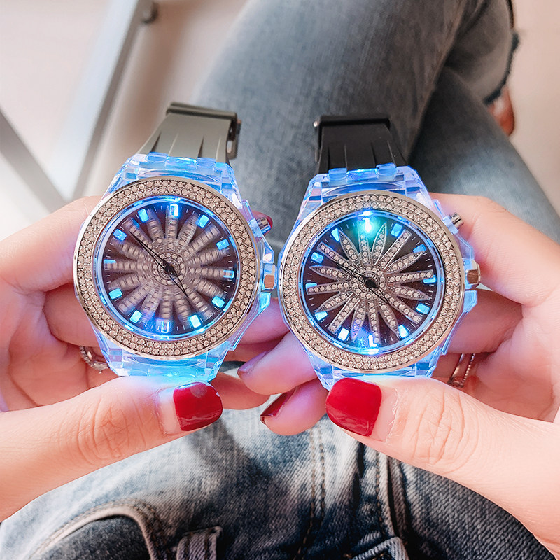 香港GUOU中性手表大表盘个性发光男女情侣表时来运转腕表防水带钻