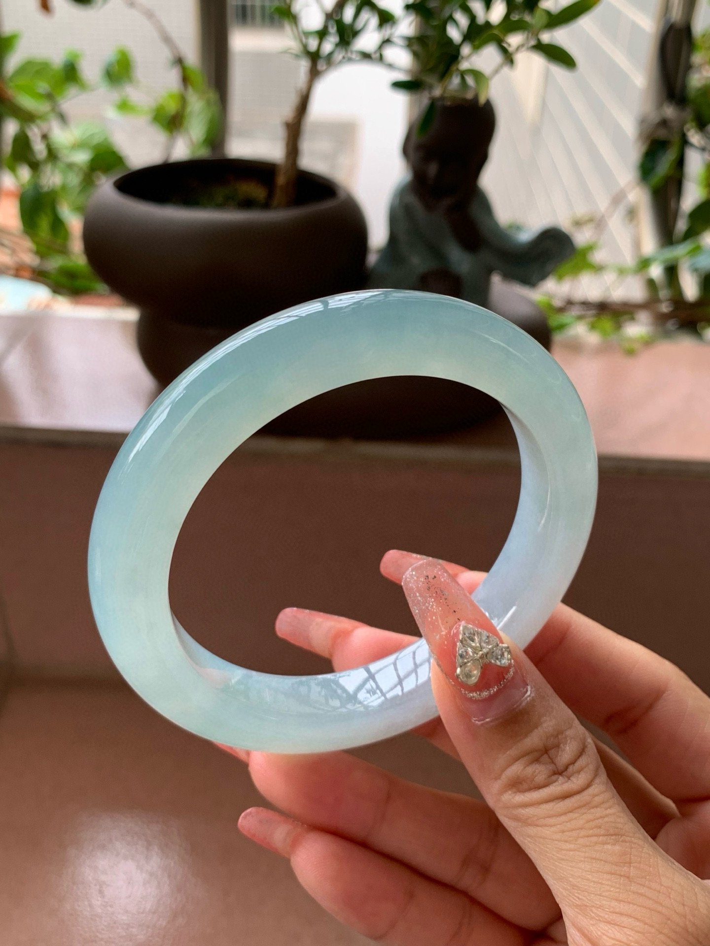 【小陈翡翠】缅甸天然翡翠a货冰晴蓝60-61大圈口正圈翡翠手镯