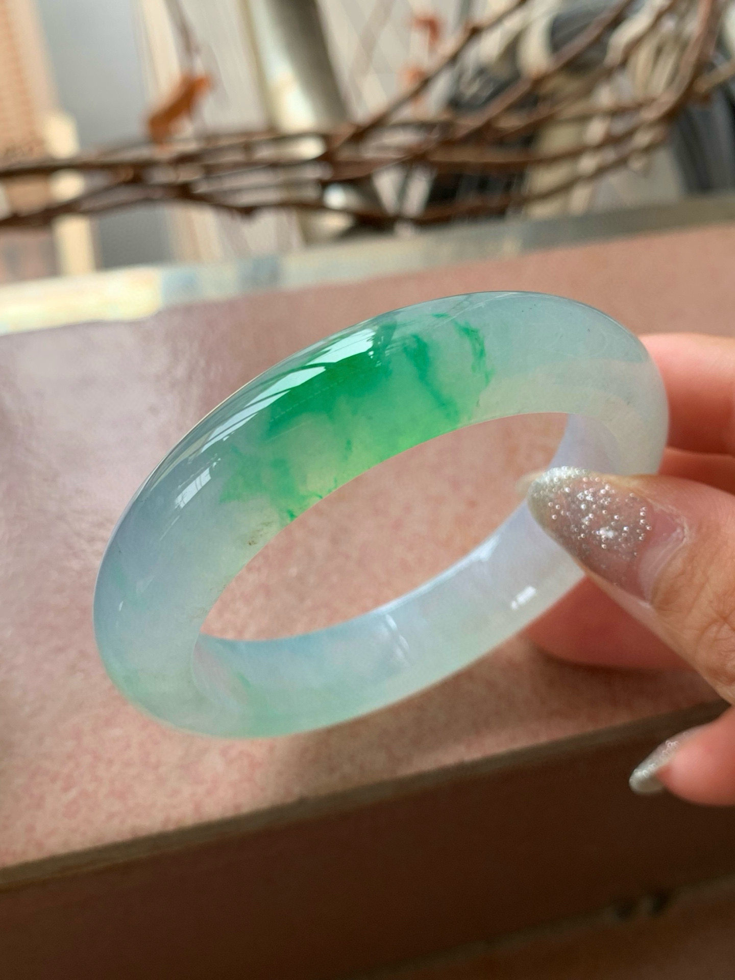 【小陈翡翠】缅甸天然翡翠a货年底倒计时冰种飘翠阳绿花51-52正圈