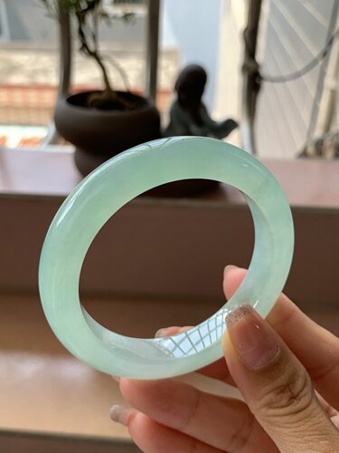 【小陈翡翠】缅甸天然翡翠A货冰甜绿54正圈翡翠手镯