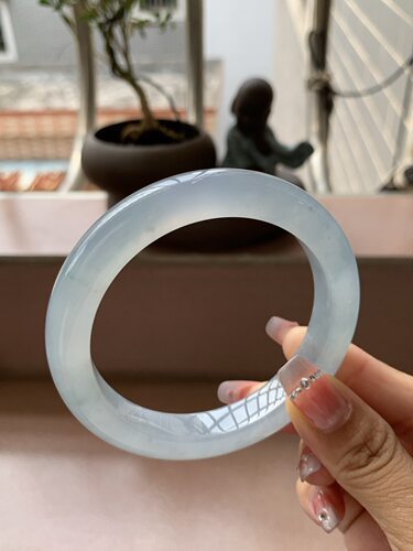 【小陈翡翠】缅甸天然翡翠A货冰种蓝紫调60大圈口正圈翡翠手镯