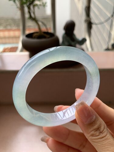 【小陈翡翠】缅甸天然翡翠A货冰紫冰晴54正圈翡翠手镯