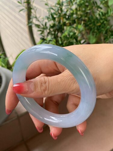 【小陈翡翠】缅甸天然翡翠A货冰蓝紫56圆条翡翠手镯