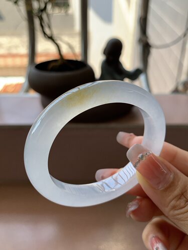 【小陈翡翠】缅甸天然翡翠A货冰飘黄翡51-52贵妃翡翠手镯