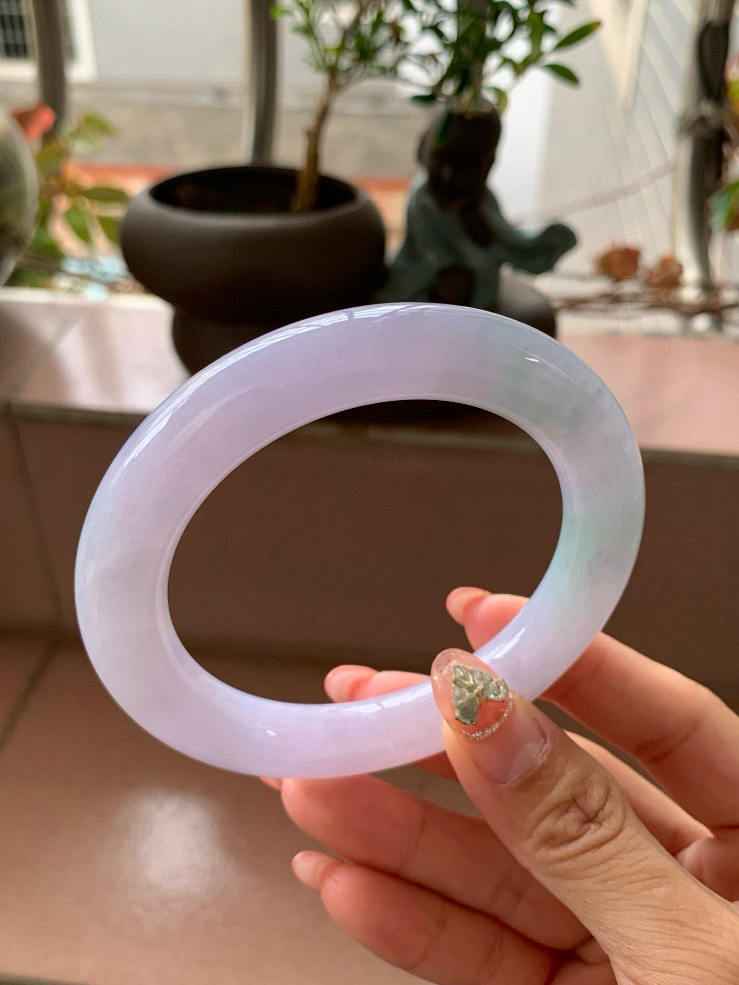 【小陈翡翠】缅甸天然翡翠a货浅紫浅绿60大圈口圆条翡翠手镯