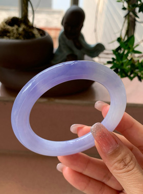 【小陈翡翠】缅甸天然翡翠A货冰紫53-54圆条翡翠手镯