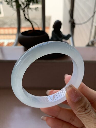 【小陈翡翠】缅甸天然翡翠A货淡绿57-58正圈翡翠手镯