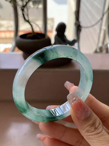 【小陈翡翠】缅甸天然翡翠A货冰飘兰花绿花51-52正圈翡翠手镯