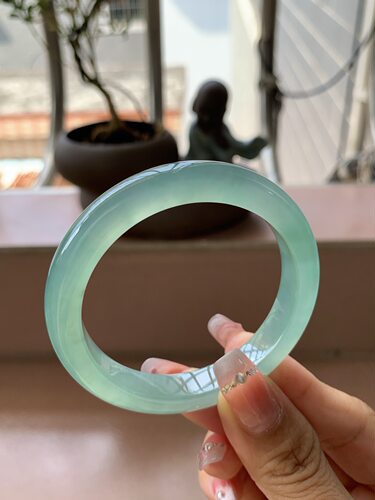 【小陈翡翠】缅甸天然翡翠A货冰晴湖水绿51正圈翡翠手镯
