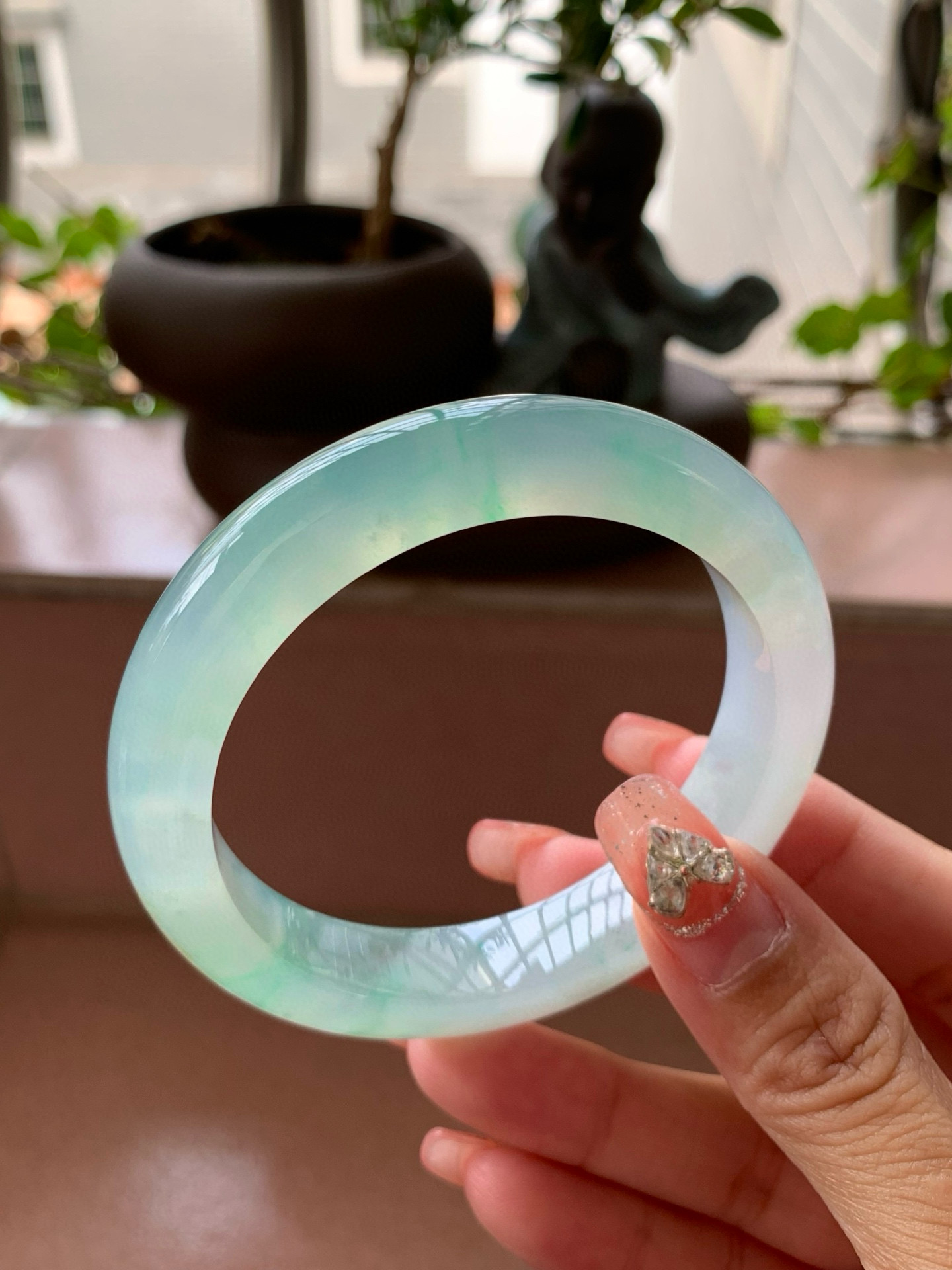 【小陈翡翠】缅甸天然翡翠a货冰晴绿57正圈翡翠手镯