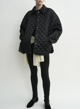 25新tot同款 实穿主义 黑色廓形棱格棉服外套 宽松休闲夹克棉衣